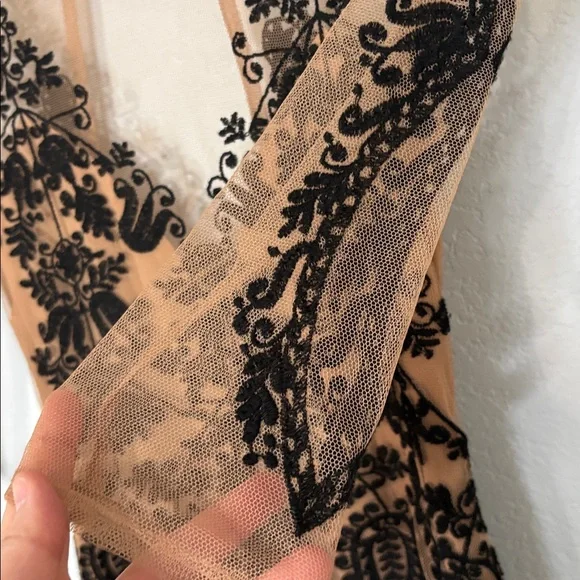For Love & Lemons Bodycon Dress Tan Mesh Black Lace S - Picture 4 of 7